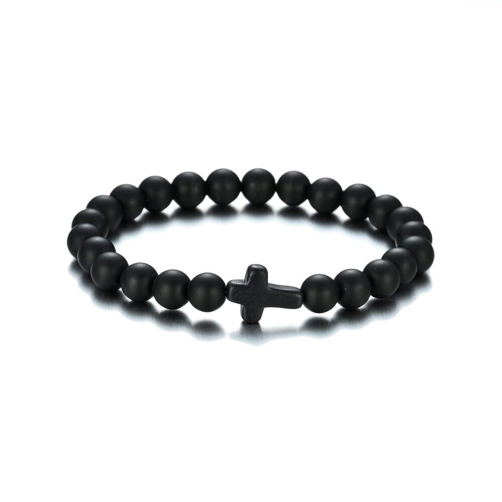 Elastic Cross Bracelet 8mm Beads Natural Stone Women Men